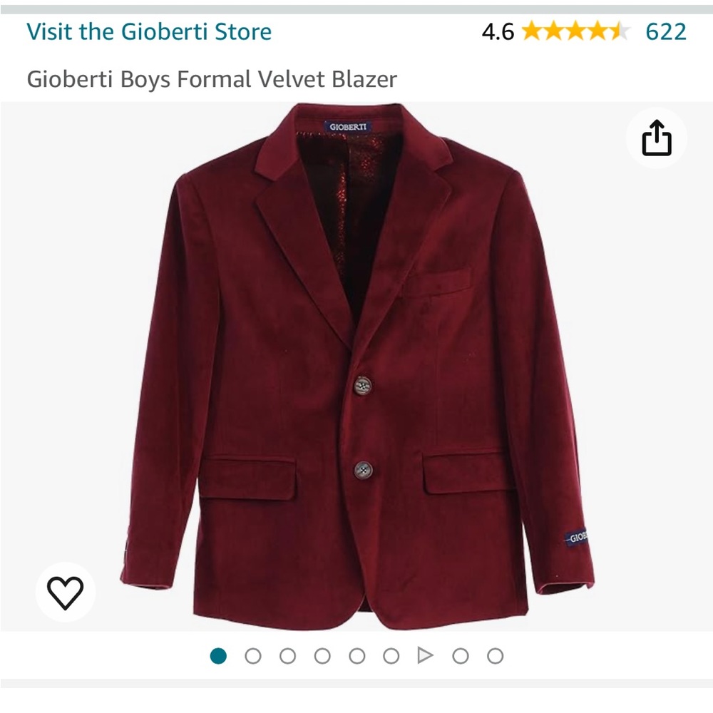 Gioberti Boys Formal Velvet Blazer, Red, Boy size 11